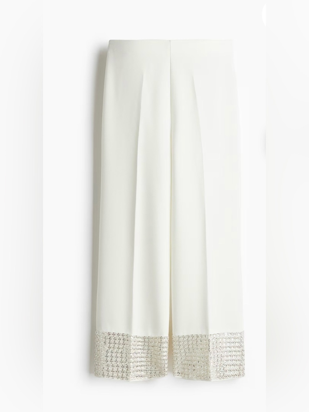 Zara Cream Wide-Leg Cropped Pants with Beaded Hem